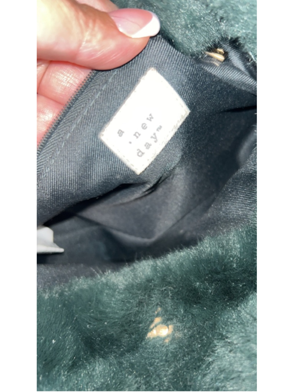 Women's A New Day Mini Bag One Size Dark Green faux fur - Picture 5 of 5